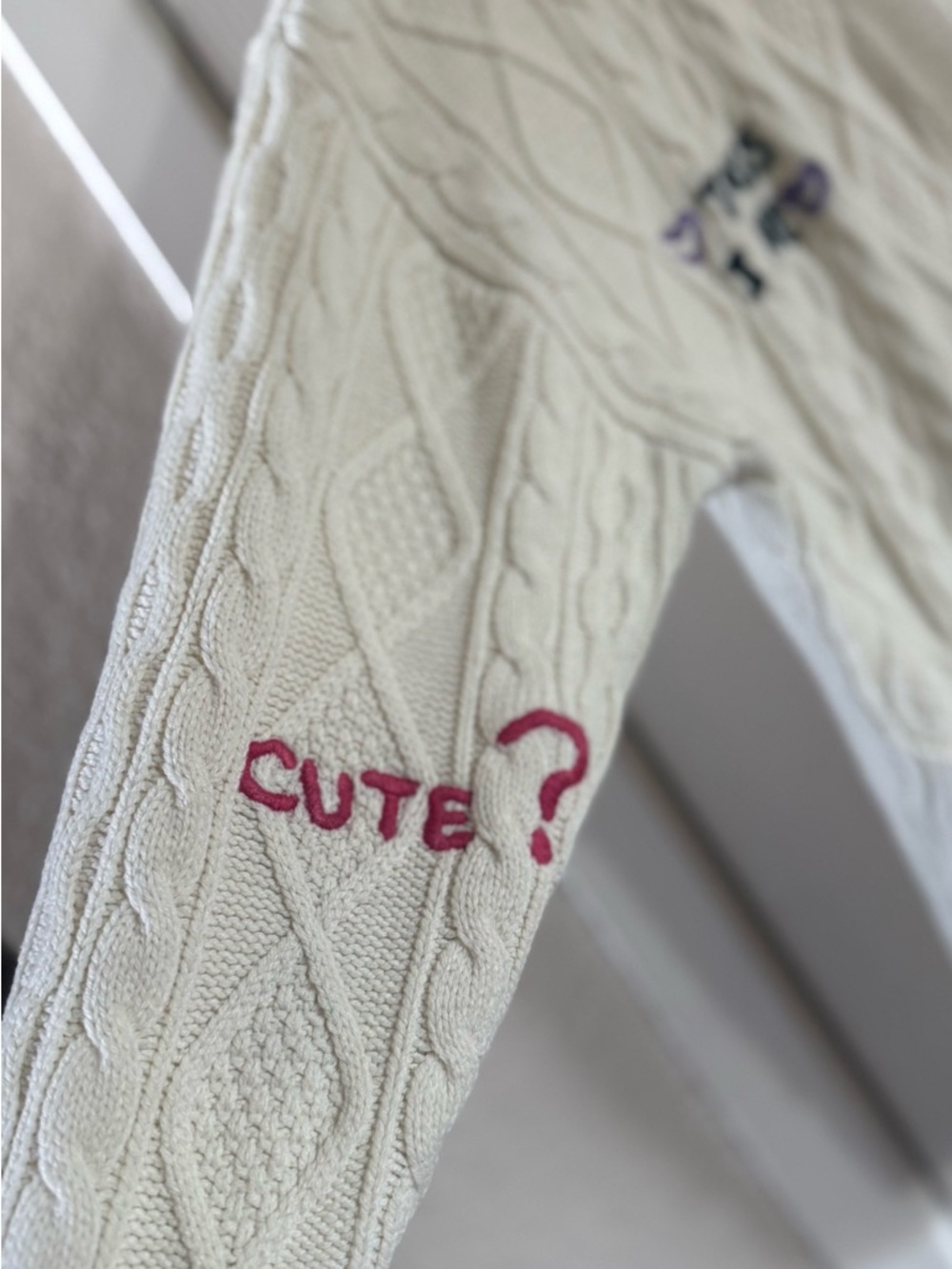Forever 21 Creamy White Cable-Knit Embroidered Cardigan with Red Patch Accents - Picture 7 of 7